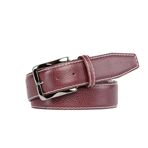 Burgundy French Pebble Grain Belt by Roger Ximenez: Bespoke Belts and Leather Accessories, handmade leather goods detail photo 6