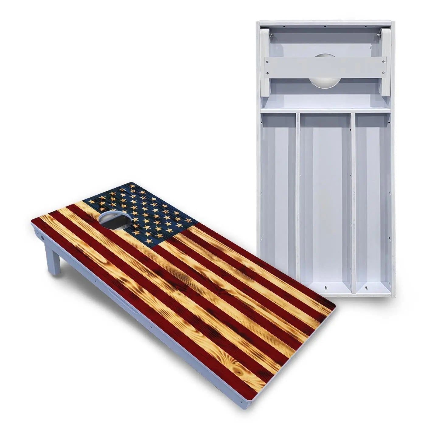 Burnt Colorful Rustic Flag Cornhole Boards - All Weather Series by Cornhole Solutions, custom cornhole board main product photo
