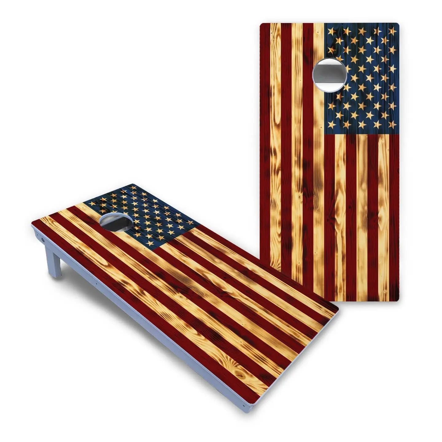 Burnt Colorful Rustic Flag Cornhole Boards - All Weather Series by Cornhole Solutions, custom cornhole board detail photo 2