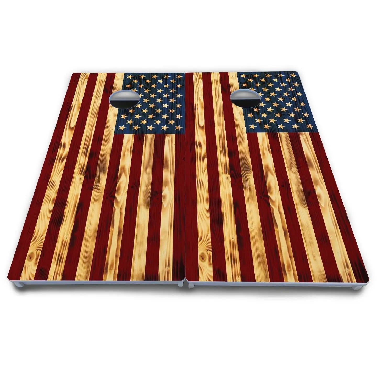 Burnt Colorful Rustic Flag Cornhole Boards - All Weather Series by Cornhole Solutions, custom cornhole board detail photo 4