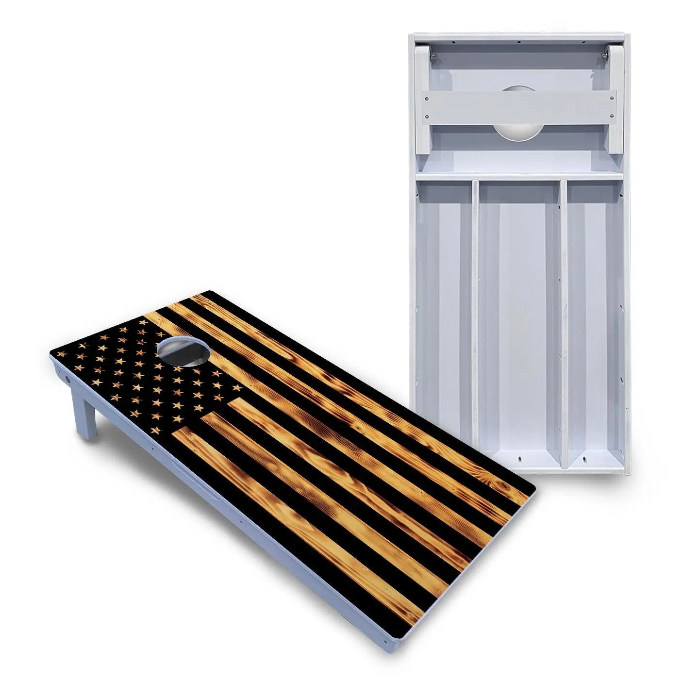 Burnt Rustic Flag Cornhole Boards - All Weather Series by Cornhole Solutions, custom cornhole board main product photo