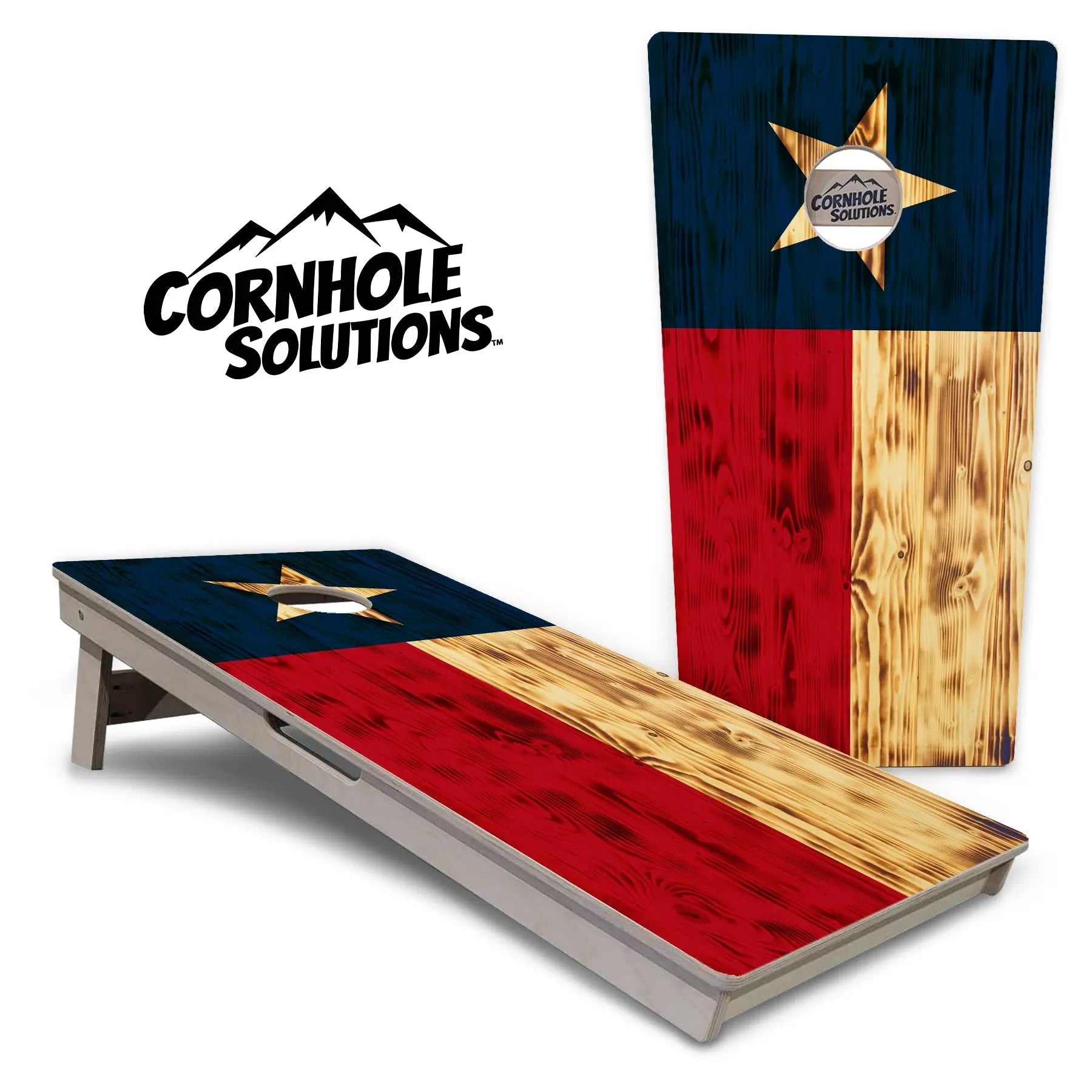 Burnt Texas Flag Cornhole Boards - Professional Tournament Series by Cornhole Solutions, custom cornhole board main product photo