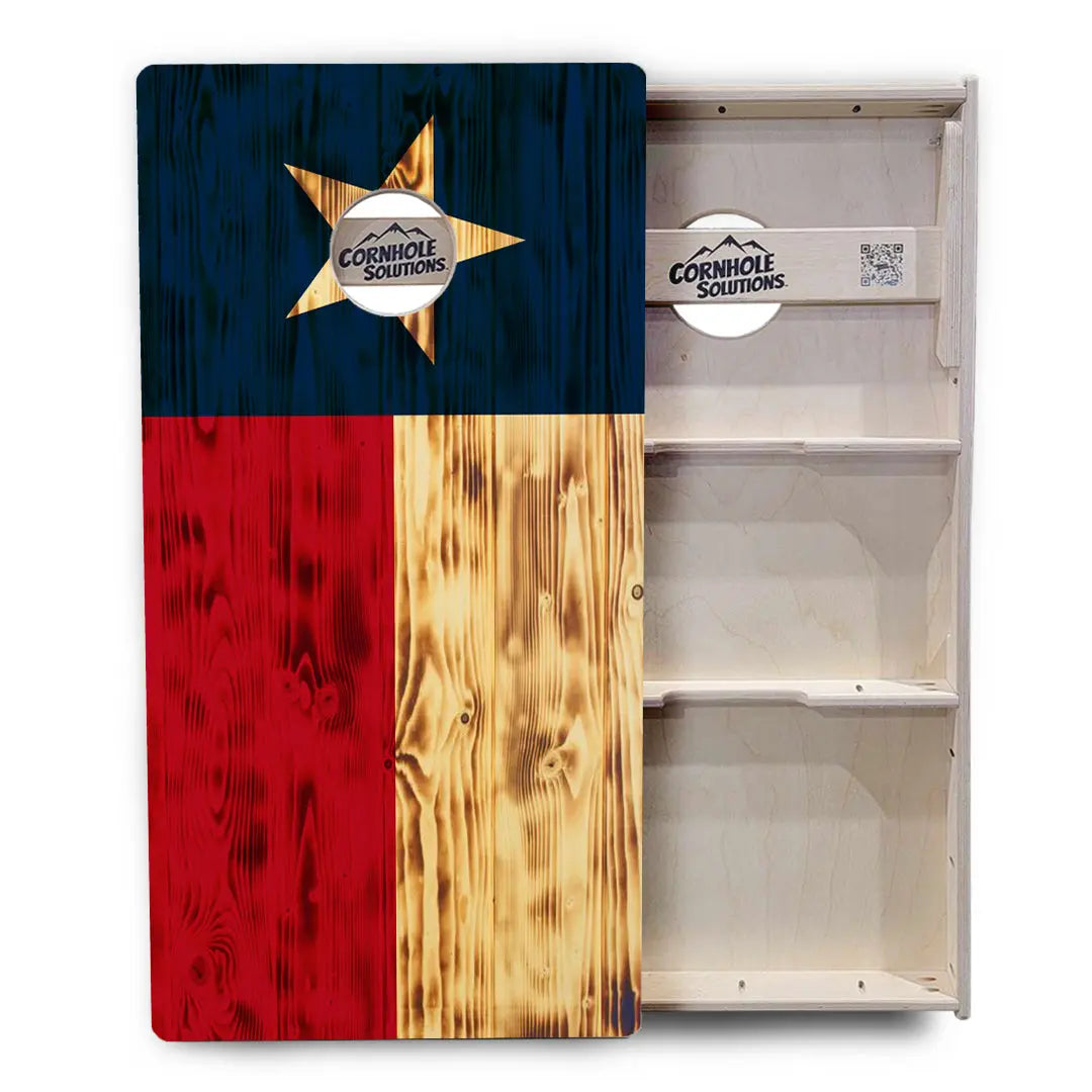 Burnt Texas Flag Cornhole Boards - Professional Tournament Series by Cornhole Solutions, custom cornhole board detail photo 3