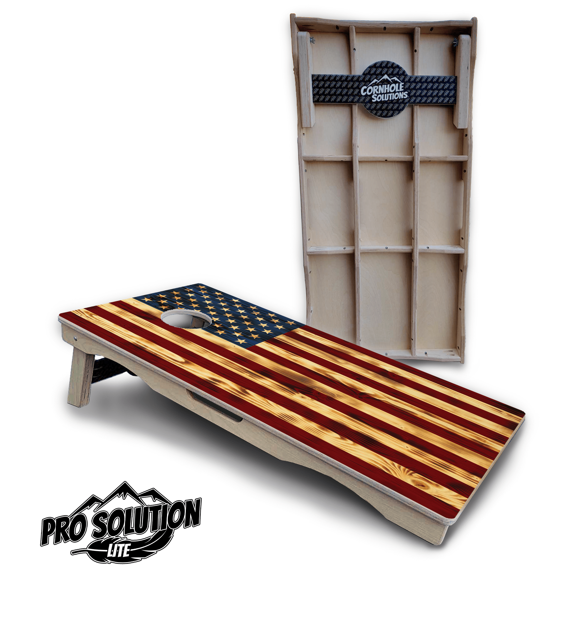 Burnt Color USA Flag Cornhole Boards - Pro Solution Lite Series