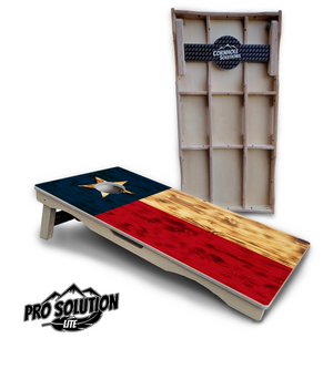 Burnt Texas Flag Cornhole Boards - Pro Solution Lite Series by Cornhole Solutions, custom cornhole board main product photo