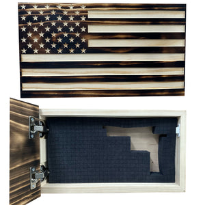 Burnt American Flag Hidden Gun Storage Cabinet by Bellewood Designs, gun safes main product photo