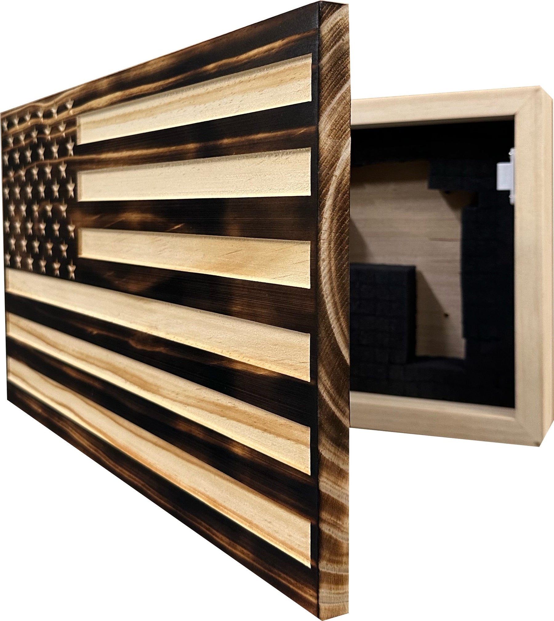Burnt American Flag Hidden Gun Storage Cabinet by Bellewood Designs, gun safes detail photo 5