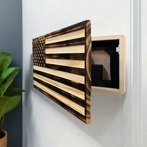 Burnt American Flag Hidden Gun Storage Cabinet by Bellewood Designs, gun safes detail photo 2