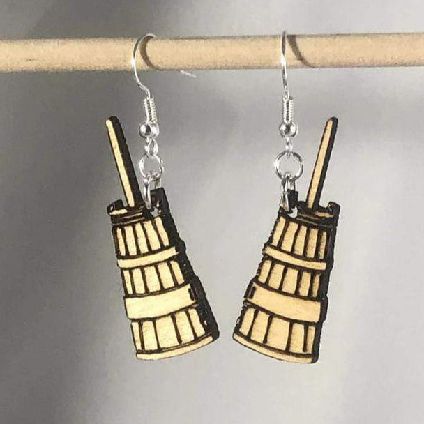 Butter Churn Wooden Dangle Earrings | Farmhouse Kitchen Jewelry by Cate's Concepts, LLC, handmade jewelry main product photo