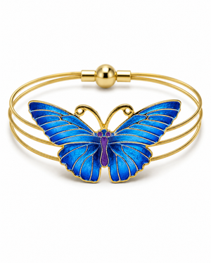 Blue Enamel Butterfly Guitar String Bracelet by N Harmony Jewelry, handmade jewelry detail photo 2