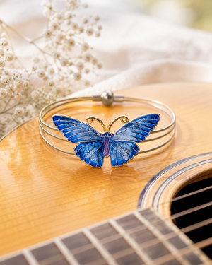 Blue Enamel Butterfly Guitar String Bracelet by N Harmony Jewelry, handmade jewelry detail photo 3