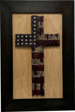 American Flag Cross Decorative Wall-Mounted Secure Gun Cabinet by Bellewood Designs, Southern home decor detail photo 10