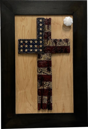 American Flag Cross Decorative Wall-Mounted Secure Gun Cabinet by Bellewood Designs, Southern home decor detail photo 11