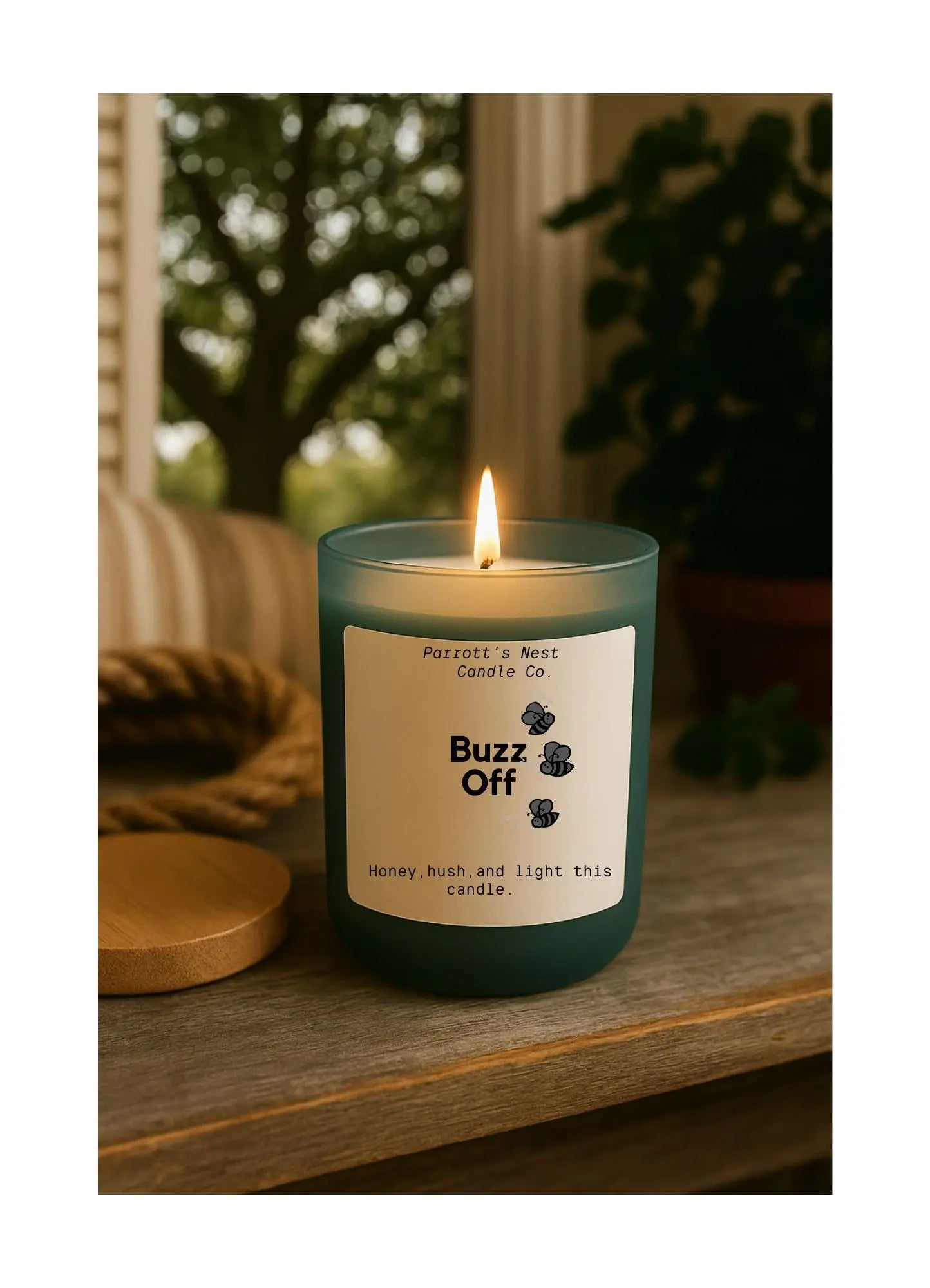 Buzz Off Soy Candle | 8 oz Outdoor Honey Bug-Repellent Candle by Parrott's Nest Candle Company, Southern food gift main product photo