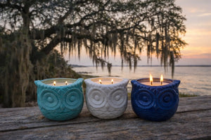 Bye Bye Bitey Things Owl Candle | Outdoor Bug-Repellent Candle by Parrott's Nest Candle Company, scented candle main product photo