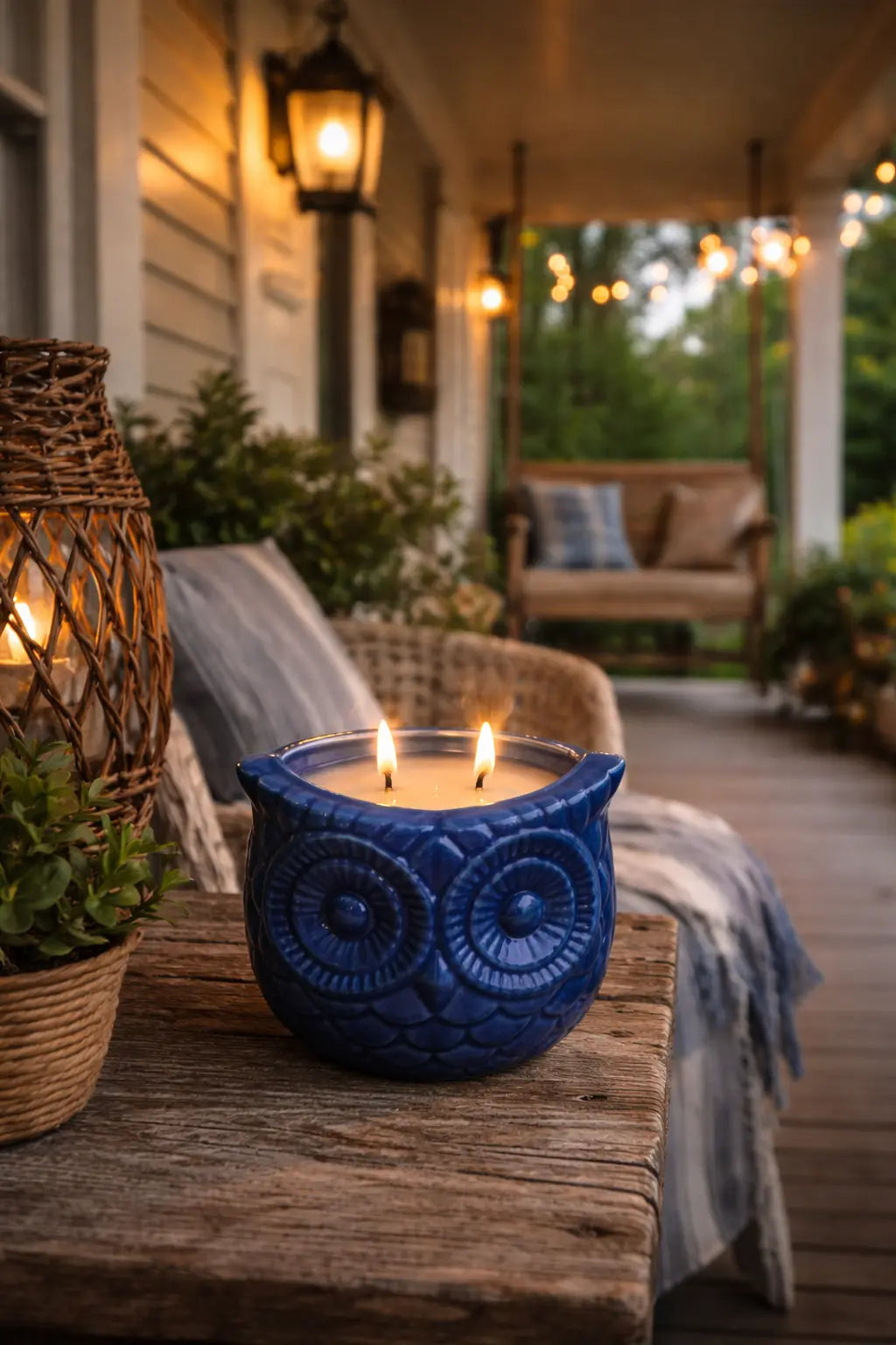 Bye Bye Bitey Things Owl Candle | Outdoor Bug-Repellent Candle by Parrott's Nest Candle Company, scented candle detail photo 2