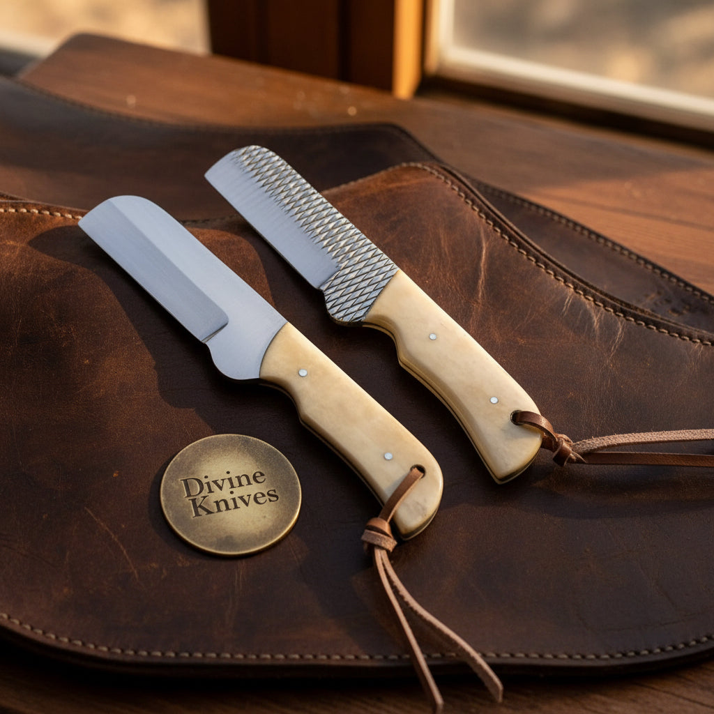 Camel Bone Bull Cutter Set with Rasp Steel by Divine Knives