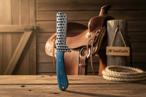Tealstone Bull Cutter Knife 8" Handmade Rasp Steel Teal Resin Handle