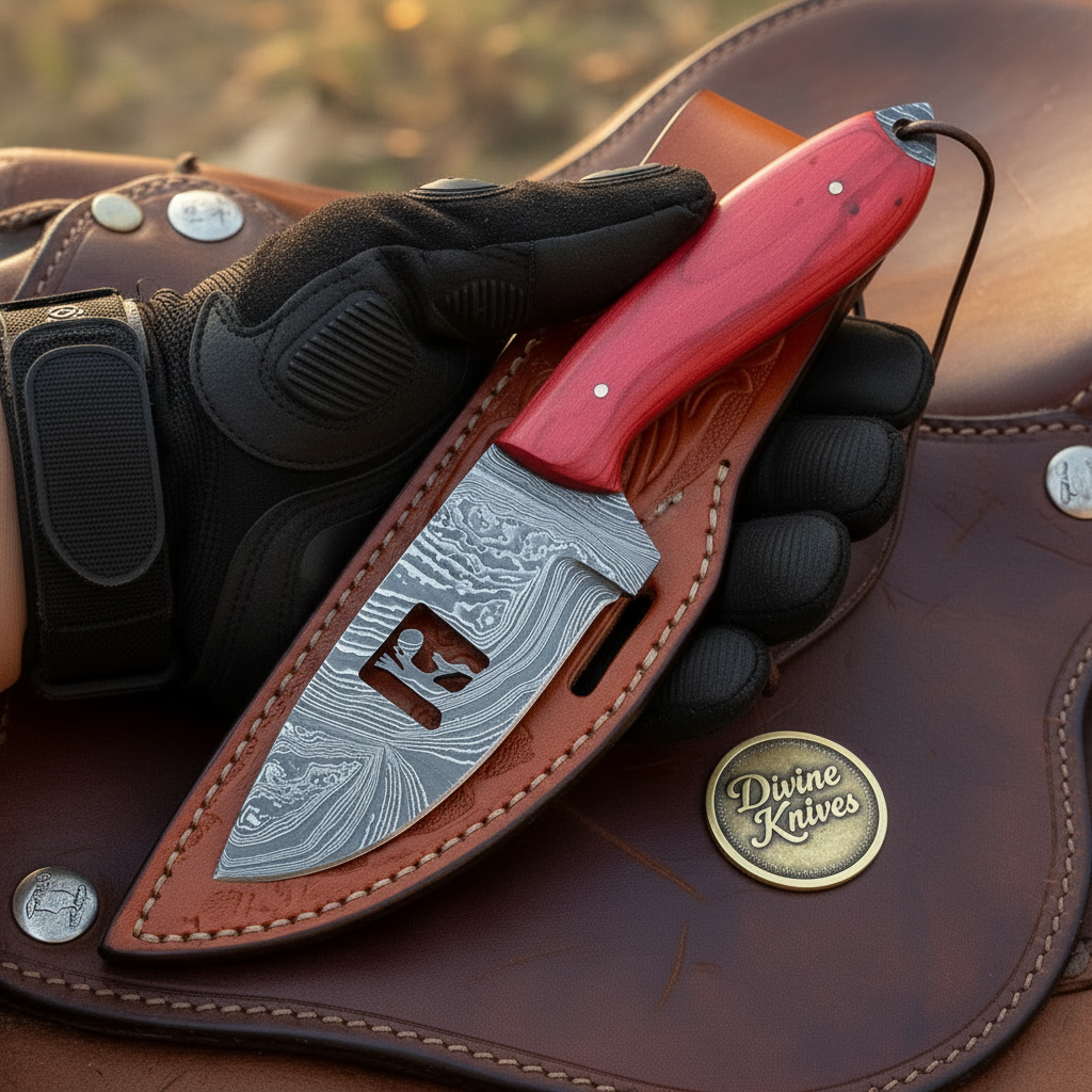 Cowboy Silhouette Skinner Knife with Red by Divine Knives