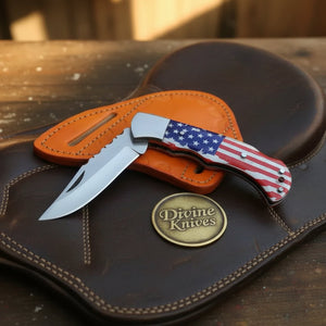 American Flag Lockback Pocket Knife with product detail, view 3