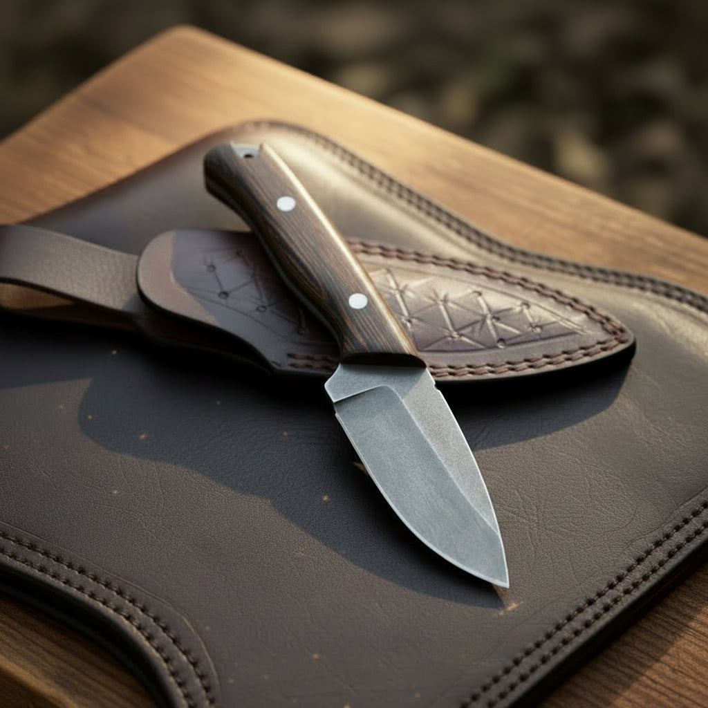 D2 Drop Point Walnut Bushcraft Knife with by Divine Knives