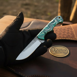 Green Swirl Resin Rasp Cowboy Knife with by Divine Knives