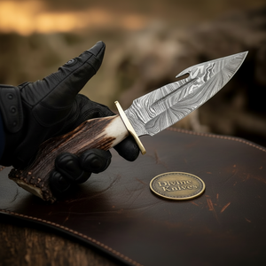Crown Stag Damascus Gut Hook Knife by Divine Knives, product view 2