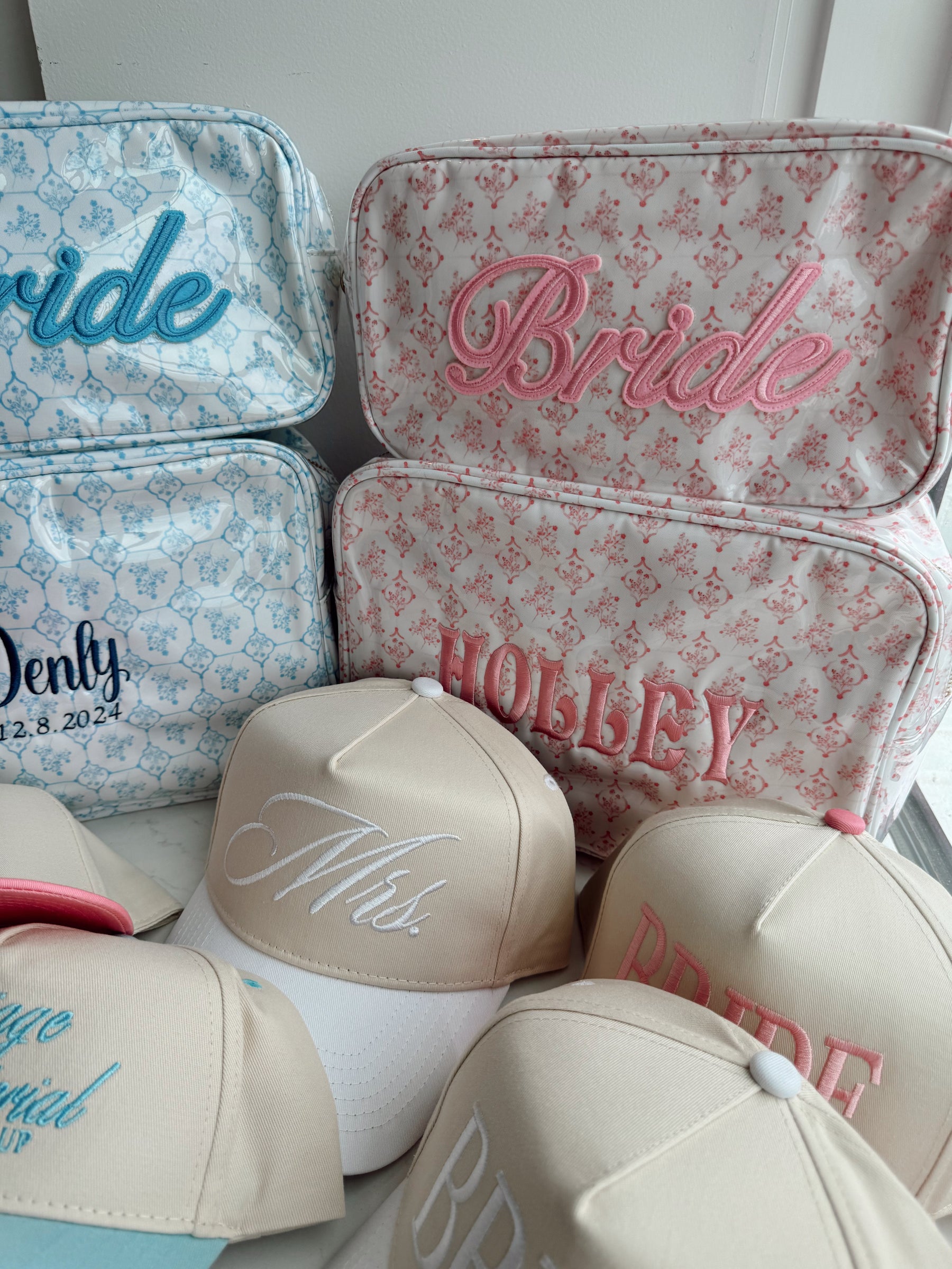 Pink + Blue Toile - Bride Large Bag detail view by KenzKustomz
