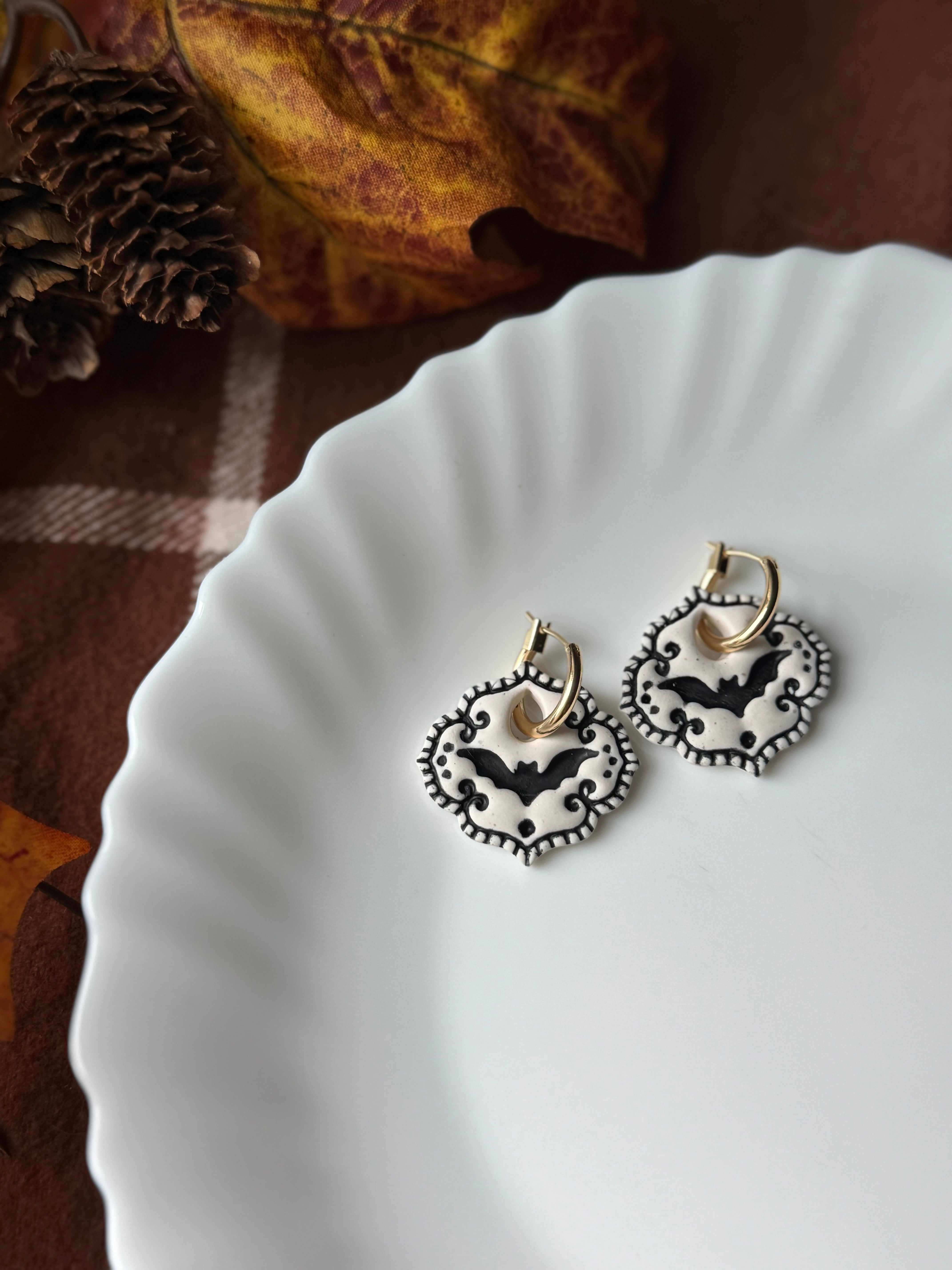 Bat Cameo Ivory handmade polymer clay earrings by Shop Something Earthy — view 1 of 2