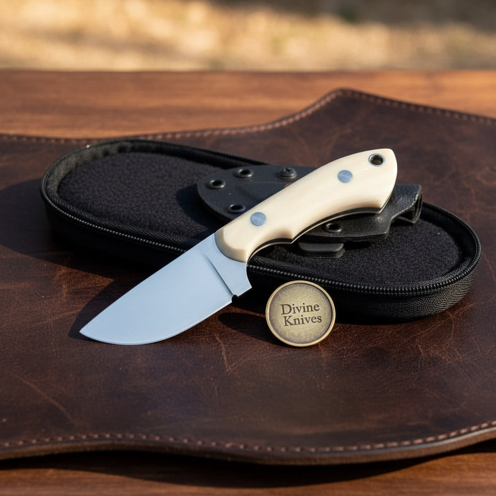 Bone Skinner EDC Knife with Compact Fixed Blade and Bone Handle by Divine Knives
