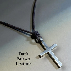 Classic Cross Necklace - Sterling Silver on Leather Cord by Forged By Fire — view 4 of 12
