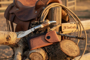 Two-Blade Trapper Knife with Synthetic Stag Horn Handle detail view by JW SteelCrafts