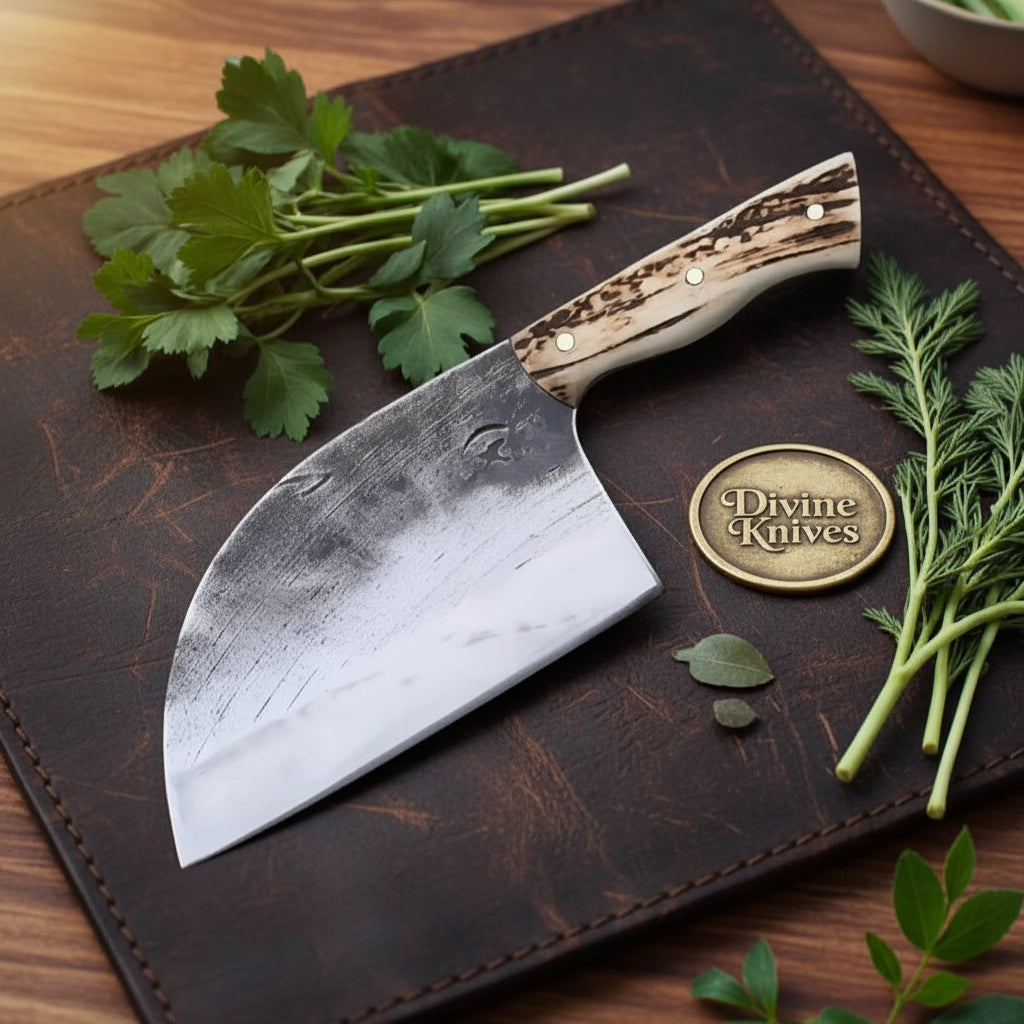 Staghorn High Carbon Cleaver for Meat and by Divine Knives