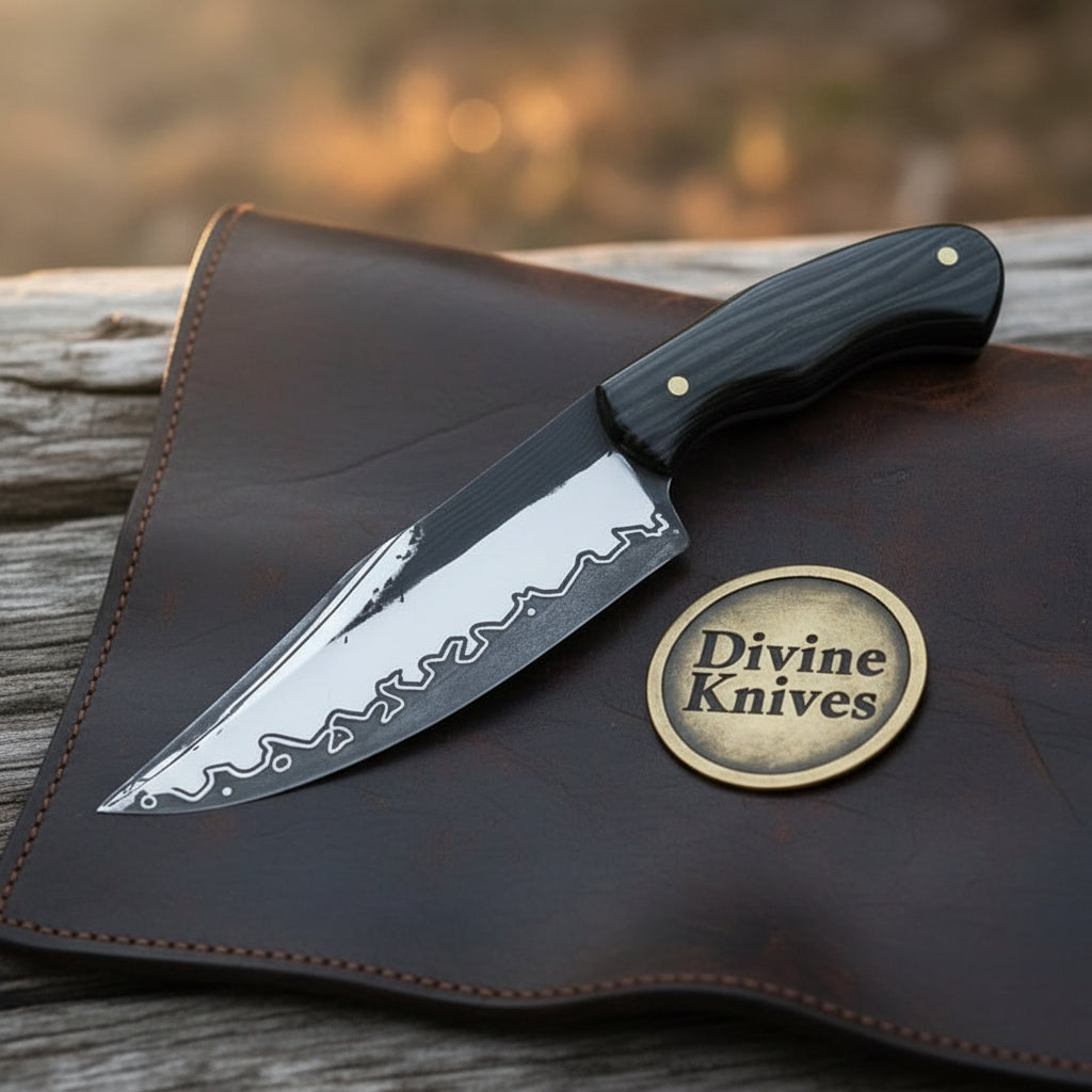 San Mai Clad Stag Hunter Knife with Wave Contrast Blade for Hunting and Outdoor Tasks
