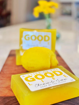 Chamomile + Lemon Soap Slice 5 Oz. by Essential Journeys, natural skincare detail photo 5