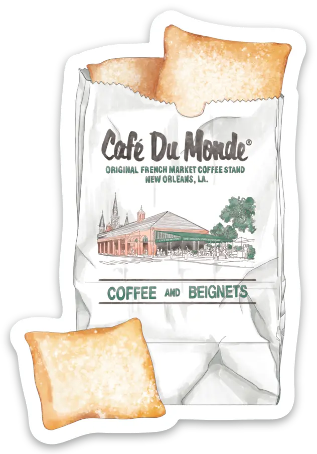 Cafe Du Monde Order of Beignets Die Cut Stickers by Nola Tawk, vinyl decal main product photo