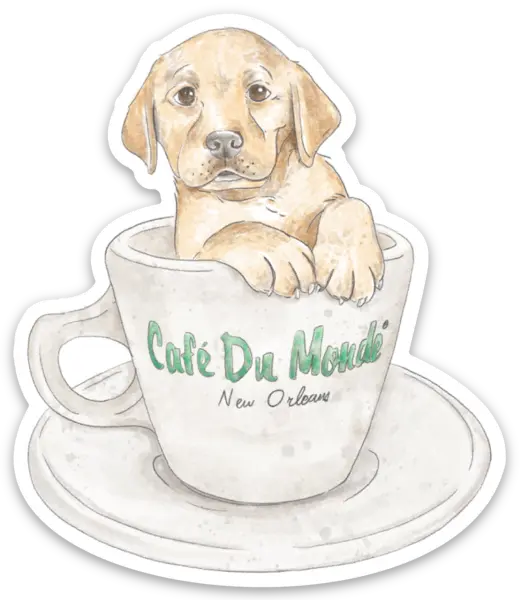 Cafe Du Monde Pup in a Cup Die Cut Stickers by Nola Tawk, custom drinkware main product photo