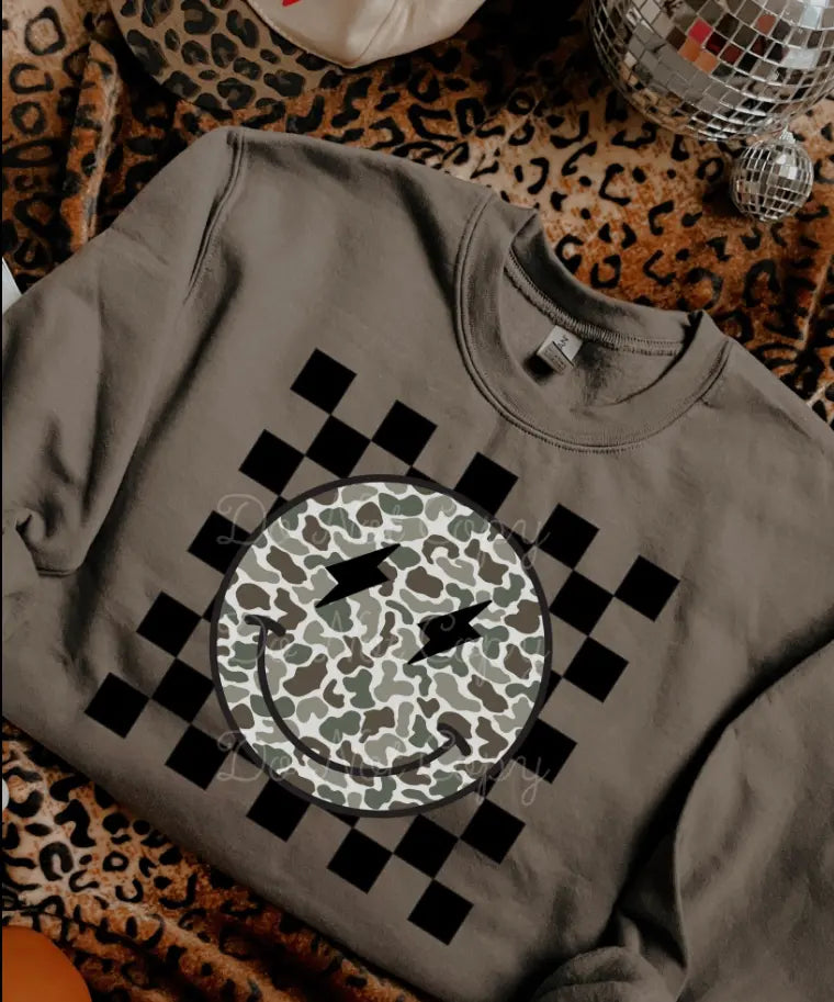 Camo Happy Tee/Sweatshirt by Southern Backroad Tees LLC, Southern lifestyle apparel main product photo