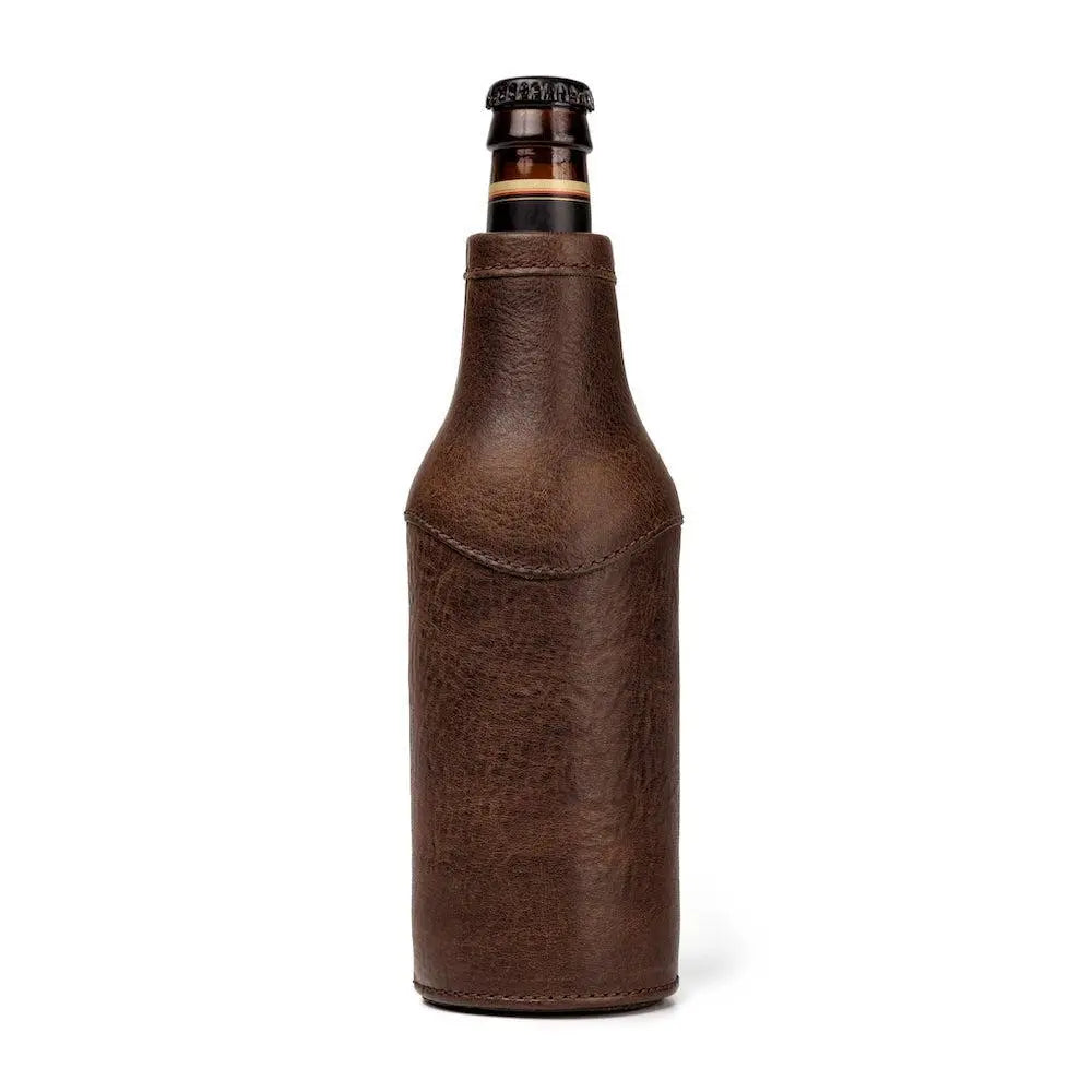 Campaign Leather Bottle Koozie by Mission Mercantile Leather Goods, custom drinkware detail photo 3