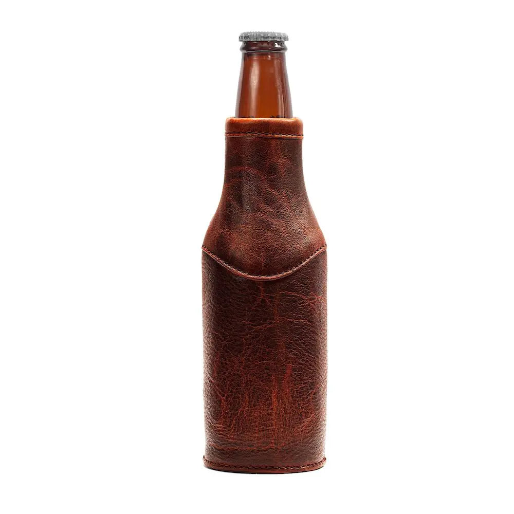 Campaign Leather Bottle Koozie by Mission Mercantile Leather Goods, custom drinkware detail photo 6