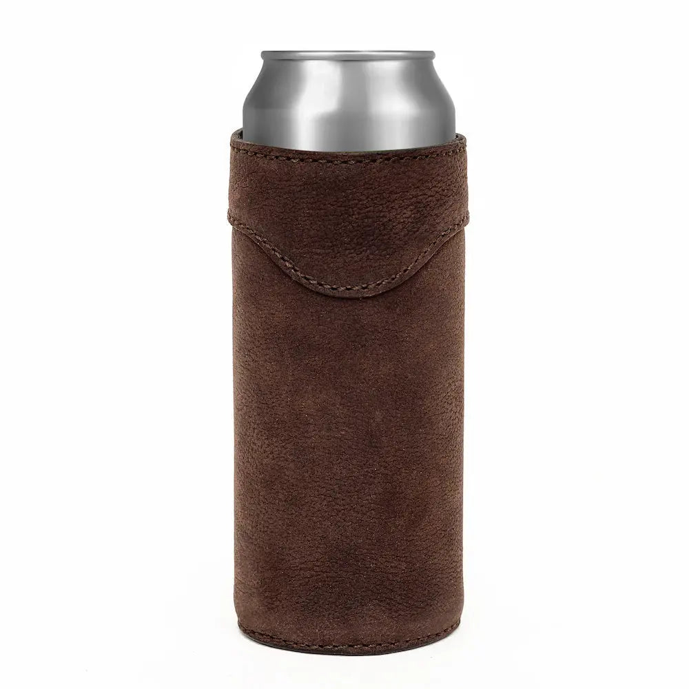 Campaign Leather Slim Can Koozie by Mission Mercantile Leather Goods, custom drinkware detail photo 2