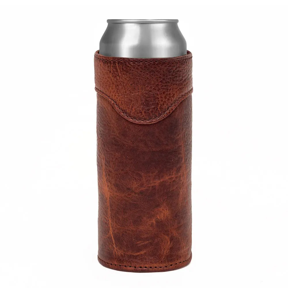 Campaign Leather Slim Can Koozie by Mission Mercantile Leather Goods, custom drinkware detail photo 5