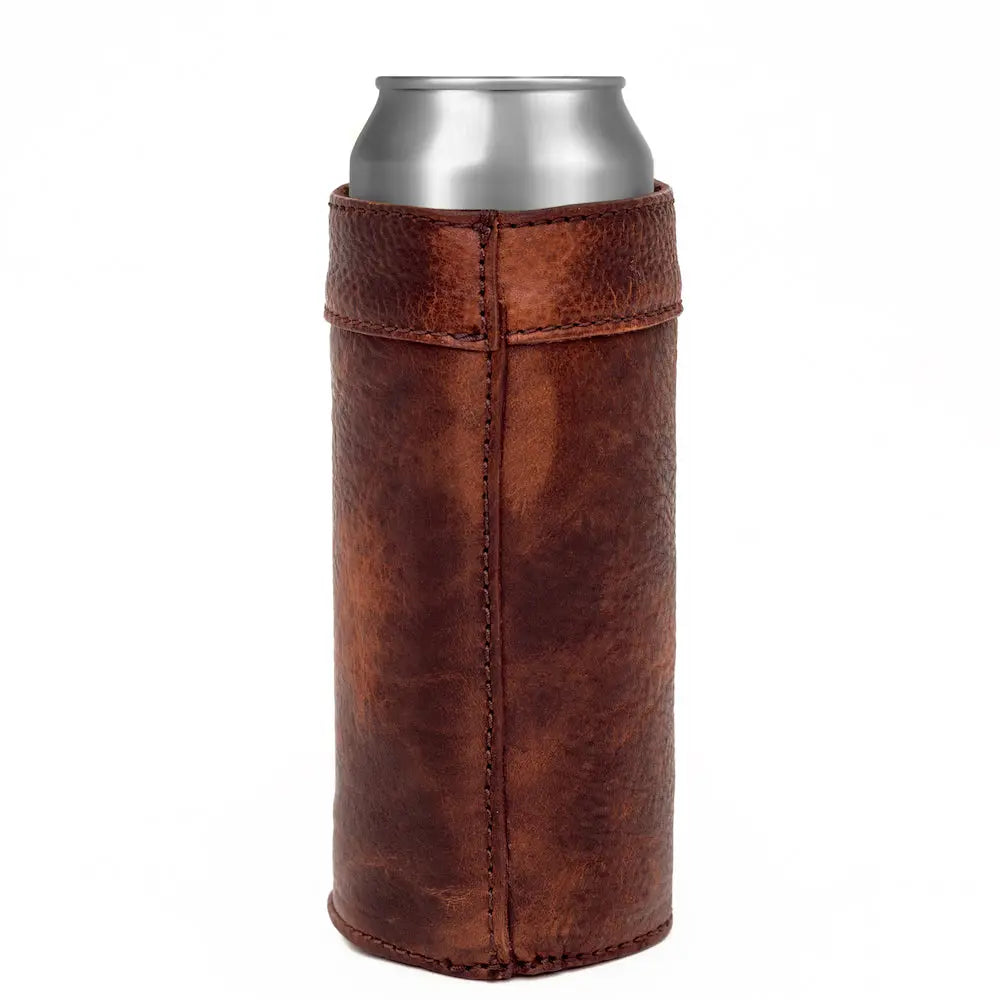 Campaign Leather Slim Can Koozie by Mission Mercantile Leather Goods, custom drinkware detail photo 7