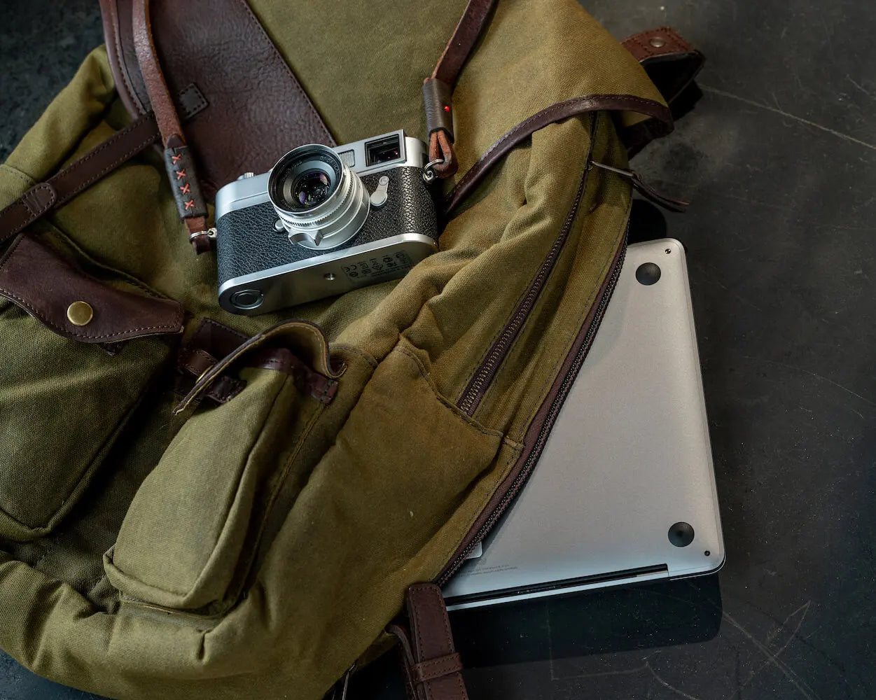 Campaign Waxed Canvas Backpack by Mission Mercantile Leather Goods, handmade leather goods detail photo 3