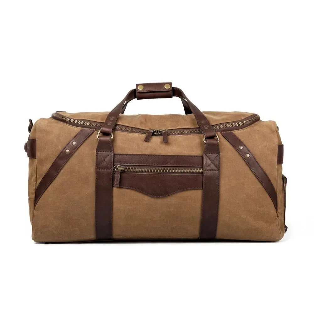 Campaign Waxed Canvas Large Duffle Bag by Mission Mercantile Leather Goods, handmade leather goods detail photo 4