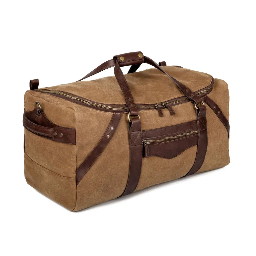Campaign Waxed Canvas Large Duffle Bag by Mission Mercantile Leather Goods, handmade leather goods detail photo 5