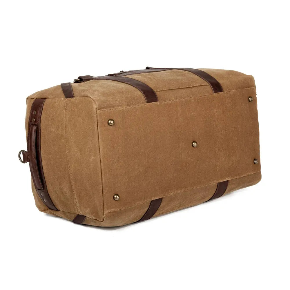 Campaign Waxed Canvas Large Duffle Bag by Mission Mercantile Leather Goods, handmade leather goods detail photo 7