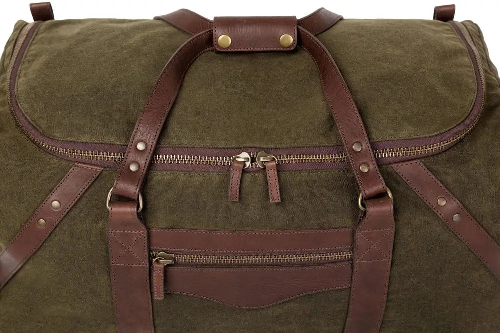 Campaign Waxed Canvas Large Duffle Bag by Mission Mercantile Leather Goods, handmade leather goods detail photo 19