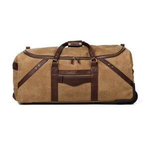 Campaign Waxed Canvas Large Wheeled Duffle Bag by Mission Mercantile Leather Goods, handmade leather goods main product photo