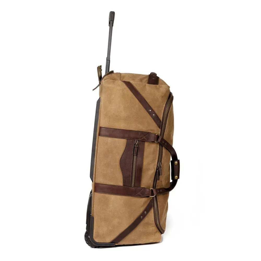 Campaign Waxed Canvas Large Wheeled Duffle Bag by Mission Mercantile Leather Goods, handmade leather goods detail photo 3